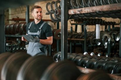 Un homme en usine mesure l'efficacité opérationnelle de son équipe